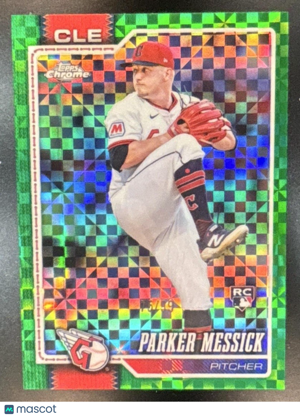 2026 Topps Chrome Parker Messick Green X-Fractor /99 #184 RC Cleveland Guardians