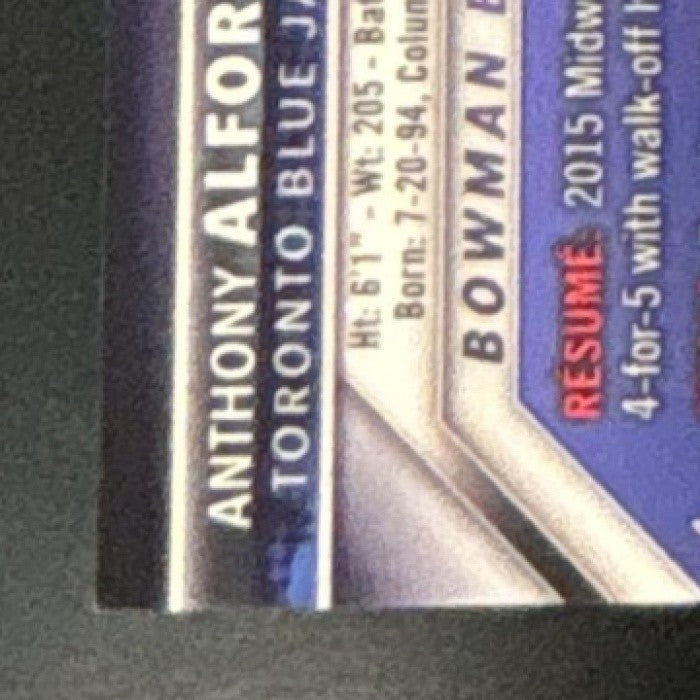 2016 Bowman Anthony Alford Chrome Prospect Auto Light Blue /3 Toronto Jays