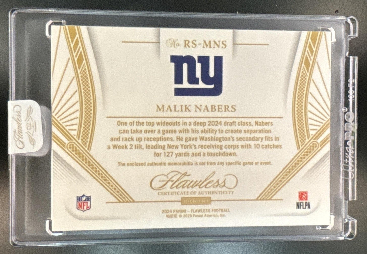 2024 Panini Flawless Malik Nabers Rookie Showcase Sapphire /10 MEM RC Giants