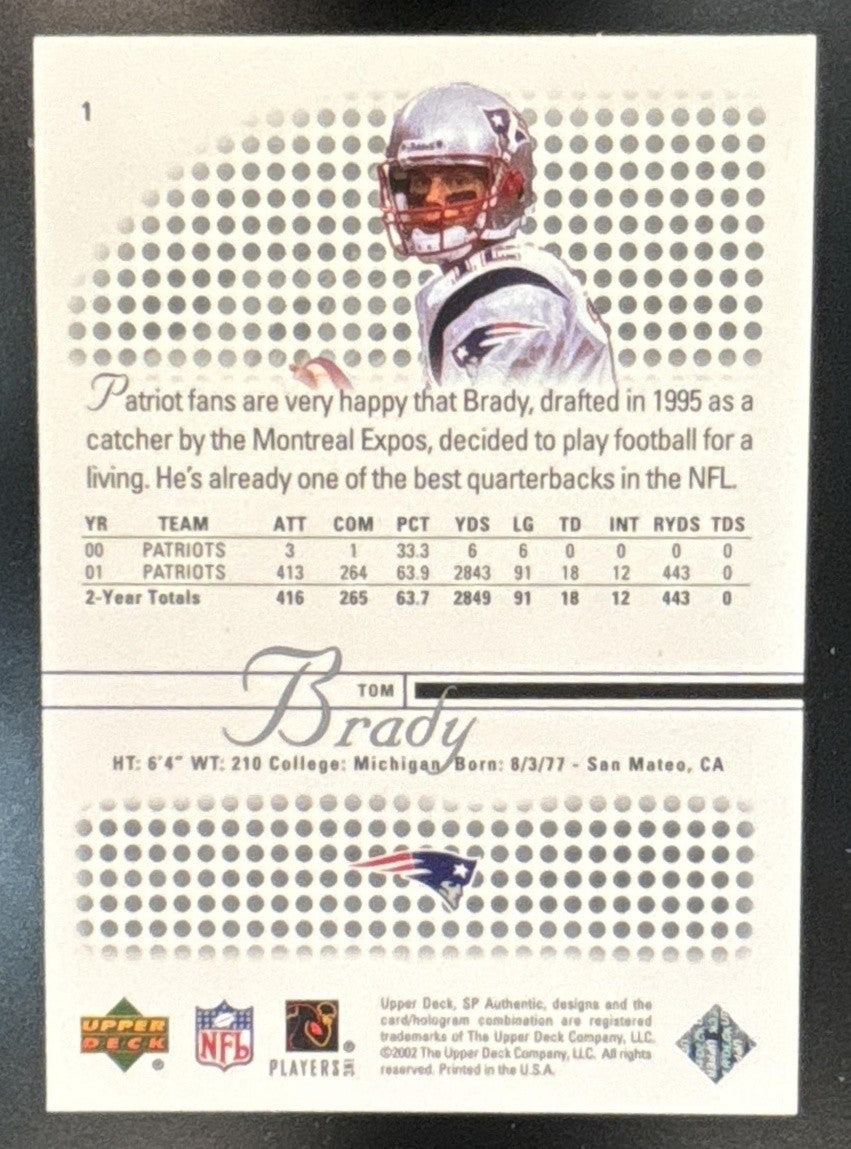 2002 SP Authentic Tom Brady #1 New England Patriots