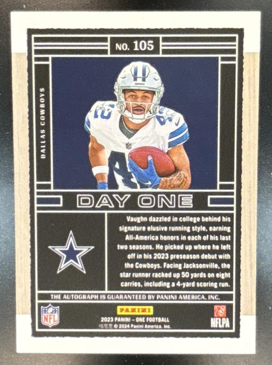 2023 Panini One Deuce Vaughn /10 #105 Auto RC Day One Dallas Cowboys
