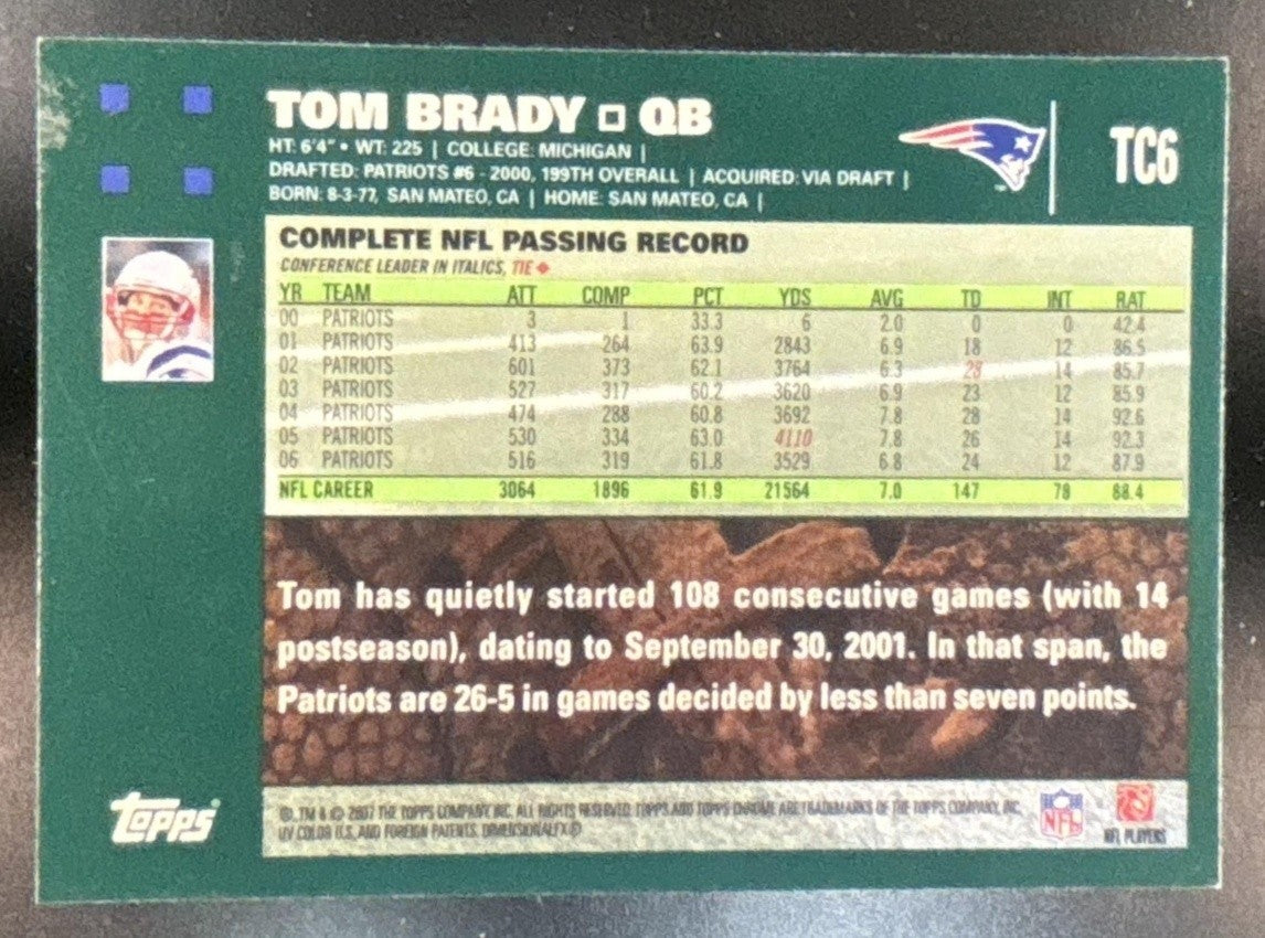 2007 Topps Chrome Tom Brady #TC6 New England Patriots