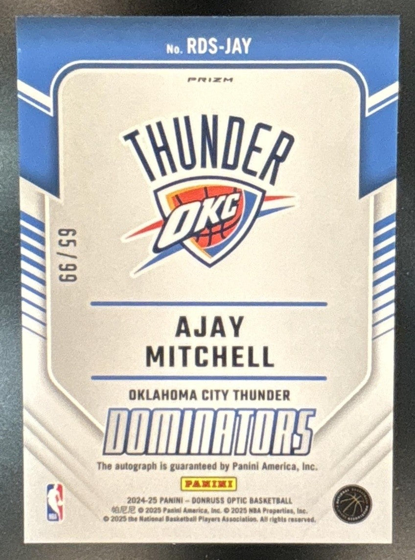 2024-25 Donruss Optic Ajay Mitchell Rookie Dominators Signatures Holo /99 Auto