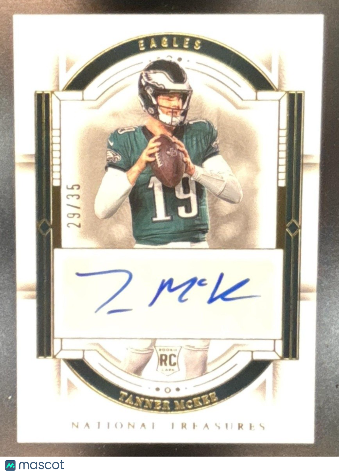2023 Panini National Treasures Tanner McKee Gold /35 #151 Auto RC Eagles
