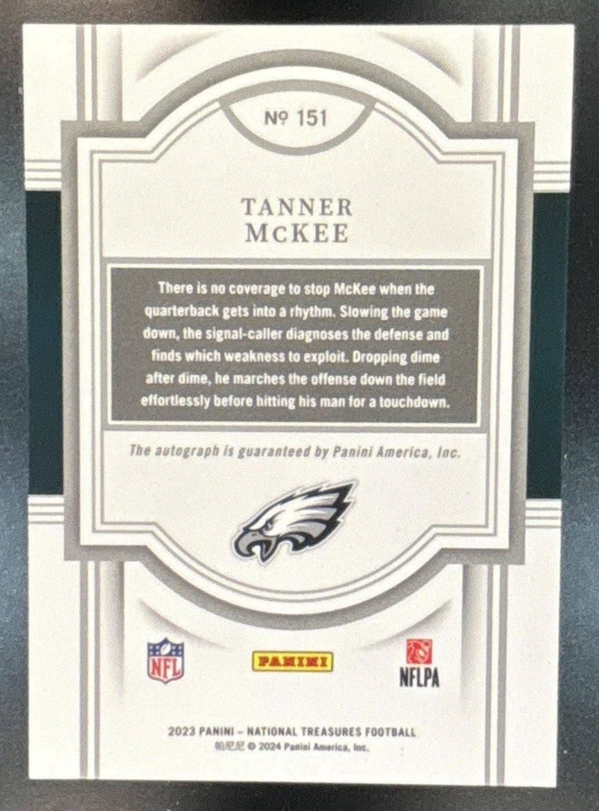2023 Panini National Treasures Tanner McKee Gold /35 #151 Auto RC Eagles