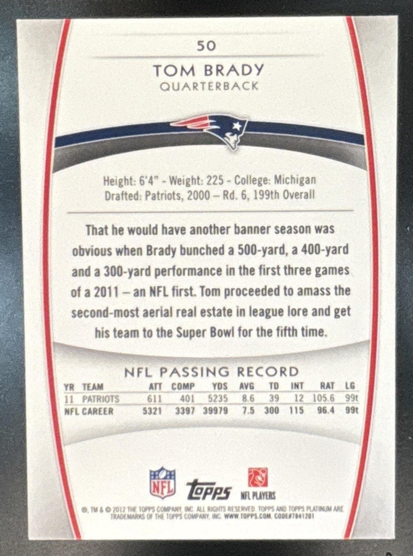 2012 Topps Platinum Tom Brady #50 New England Patriots