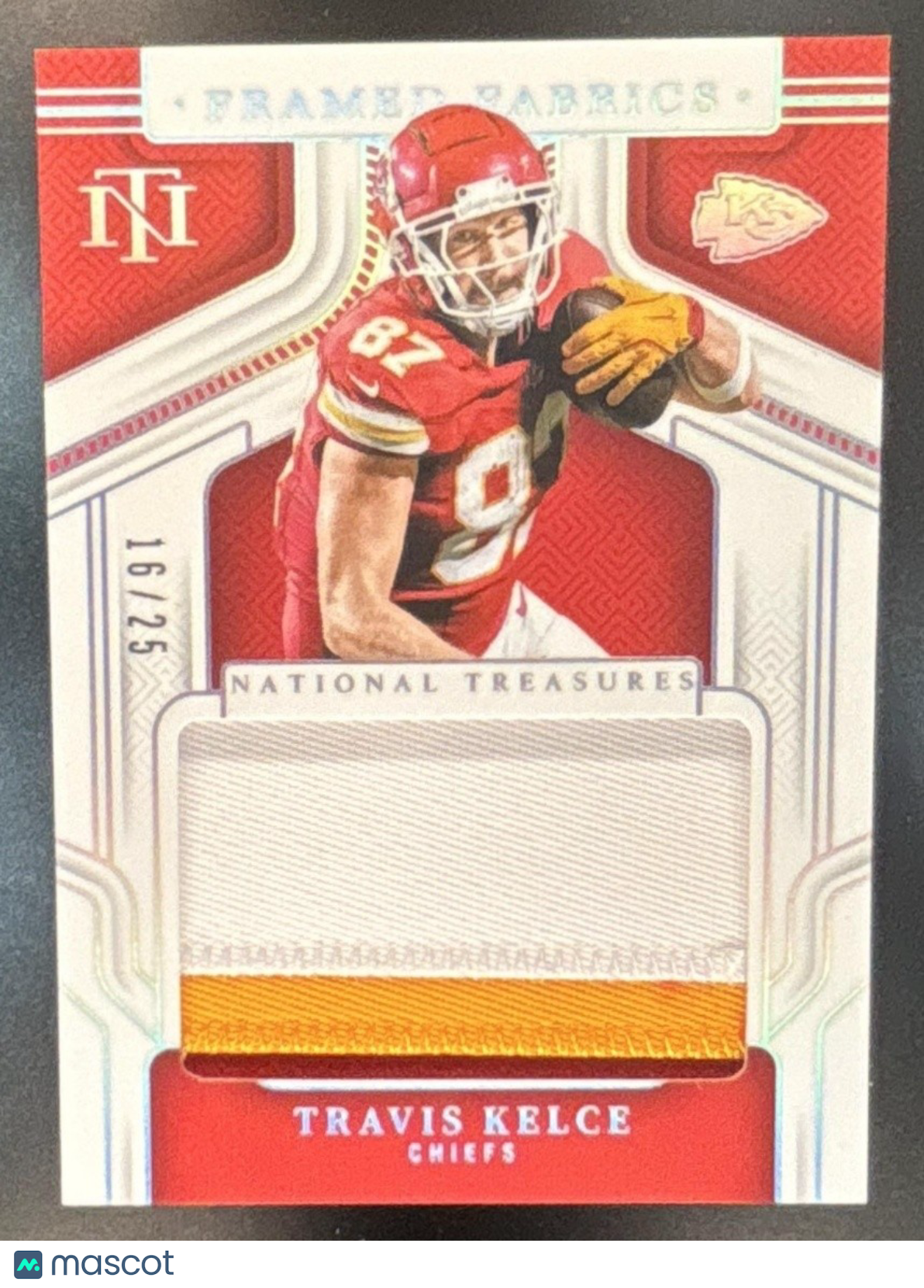 2025 Panini National Treasures Travis Kelce Framed Fabric /25 Kansas City Chiefs