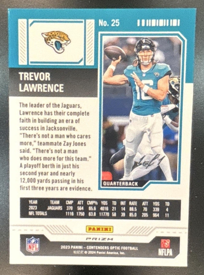 2023 Contenders Optic Trevor Lawrence Gold Vinyl 1/1 #25 Jacksonville Jaguars