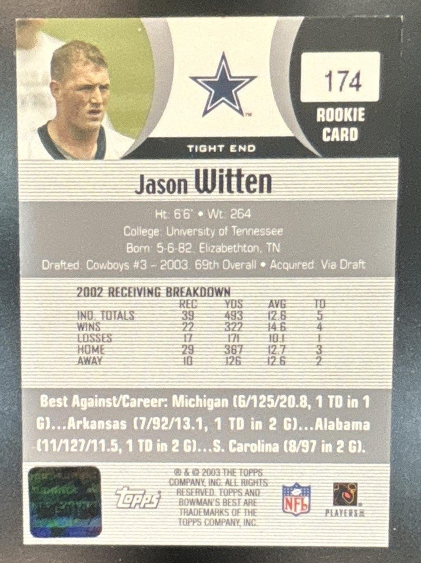 2003 Bowman's Best Jason Witten #174 RC Auto Dallas Cowboys