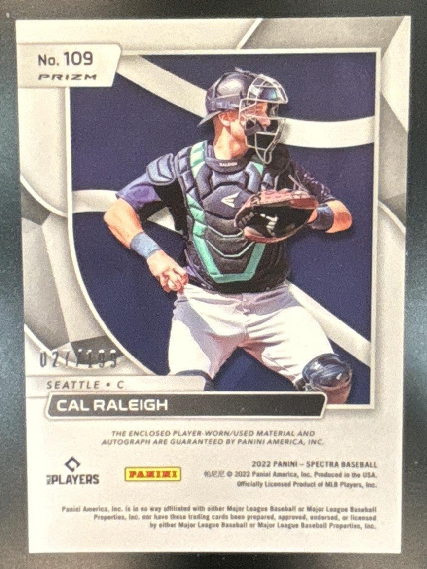 2022 Panini Chronicles Cal Raleigh Spectra Jersey Auto /199 #109 MEM RC Mariners