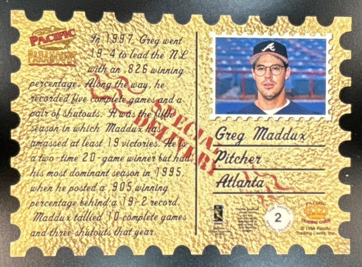 1998 Pacific Paramount Greg Maddux Special Delivery #2 Atlanta Braves