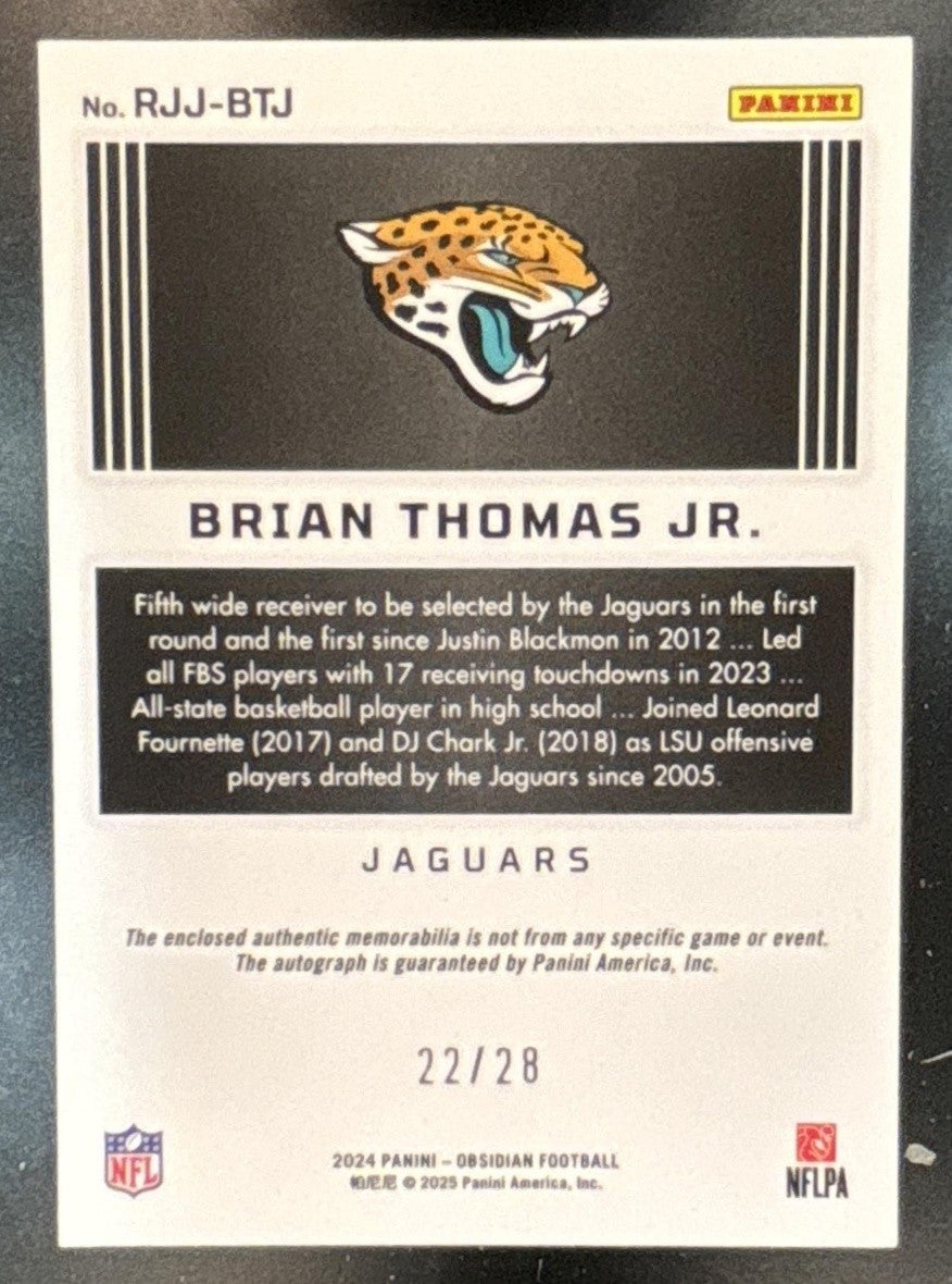 2024 Obsidian Brian Thomas Jr. Patch Auto Molten FOTL /28 MEM RC Jaguars