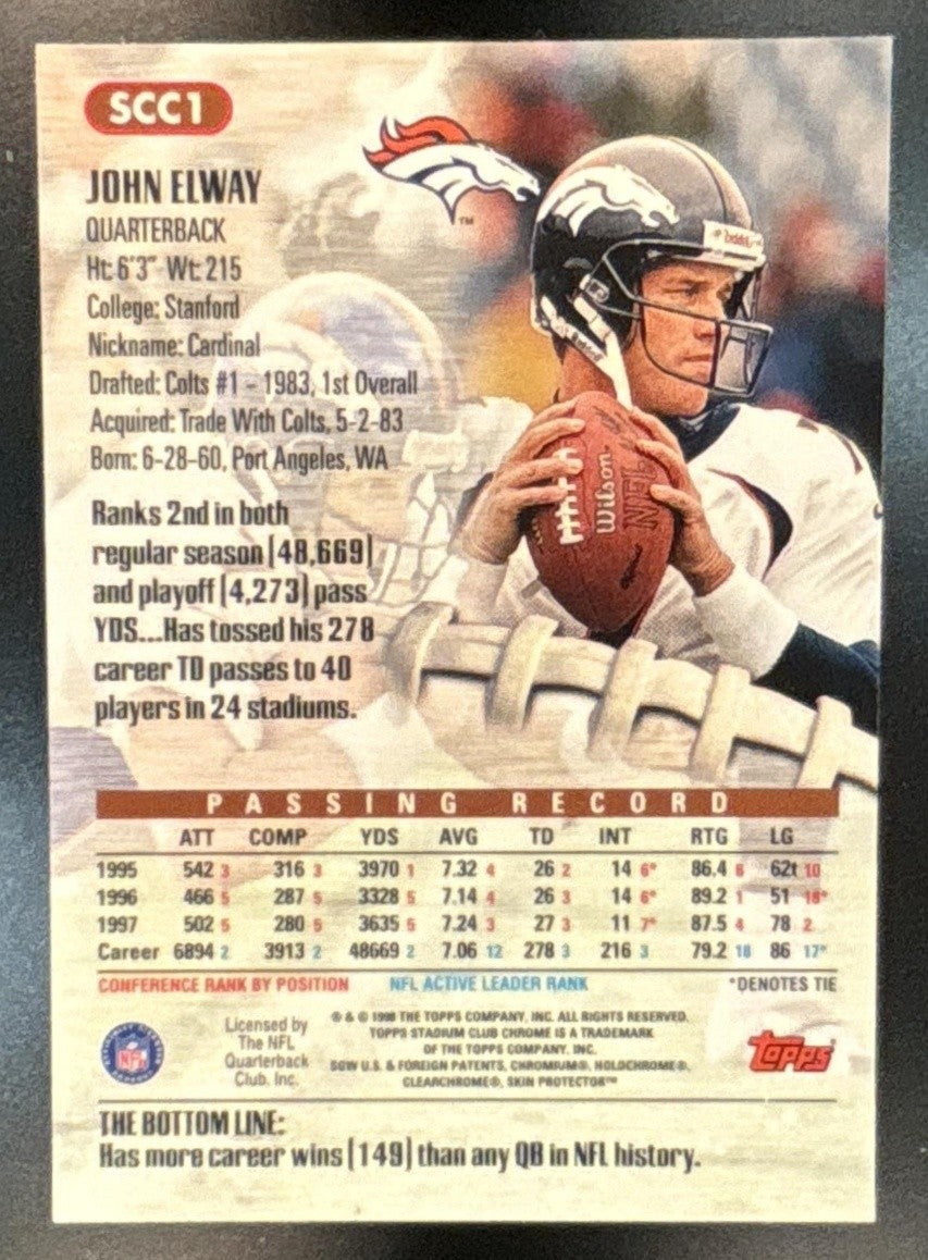 1998 Topps Stadium Club John Elway Chrome #SCC1 Denver Broncos