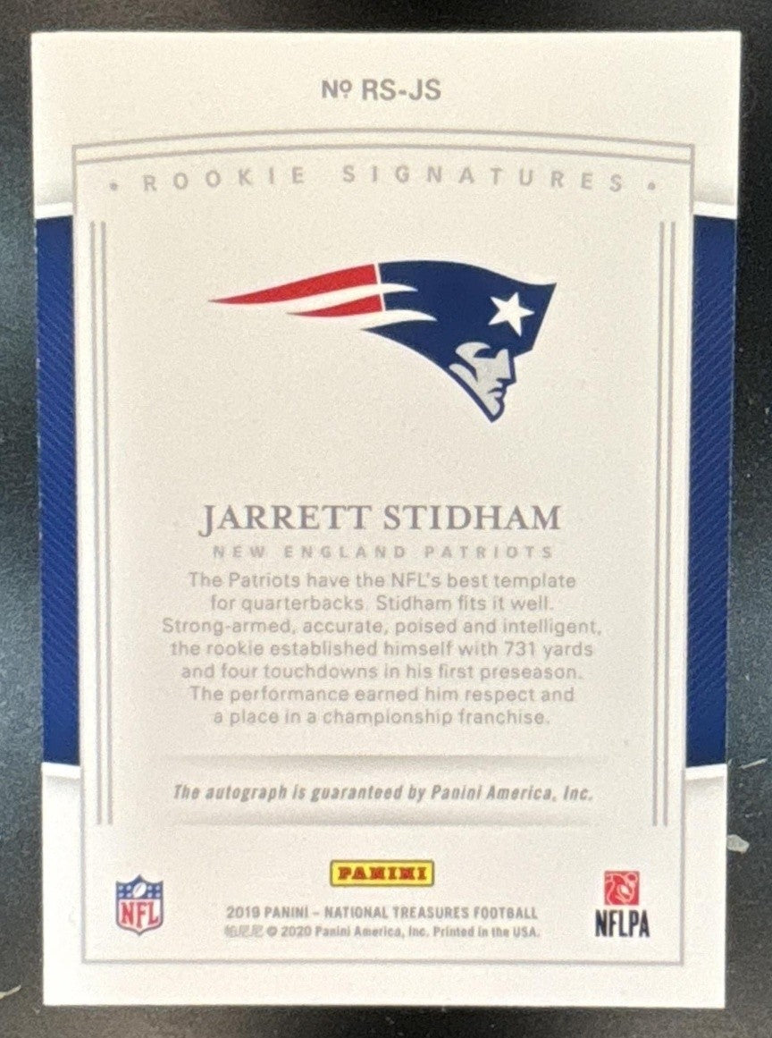 2019 National Treasures Jarrett Stidham Rookie Signatures 66/99 Auto RC Patriots