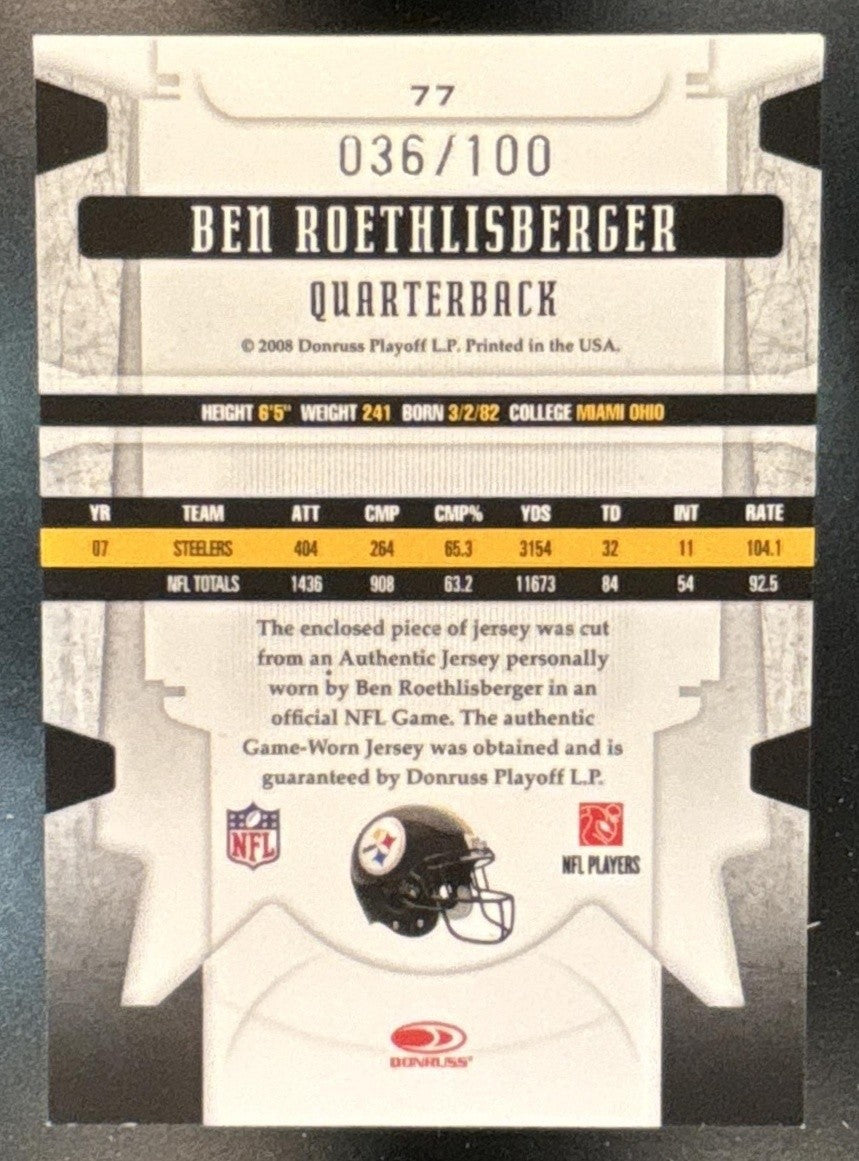2008 Leaf Limited Ben Roethlisberger Threads /100 #77 MEM Pittsburgh Steelers