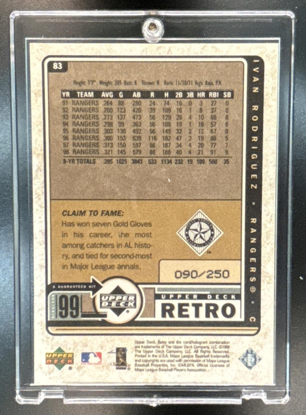 1999 Upper Deck Retro Ivan Rodriguez Gold /250 #83 Texas Rangers
