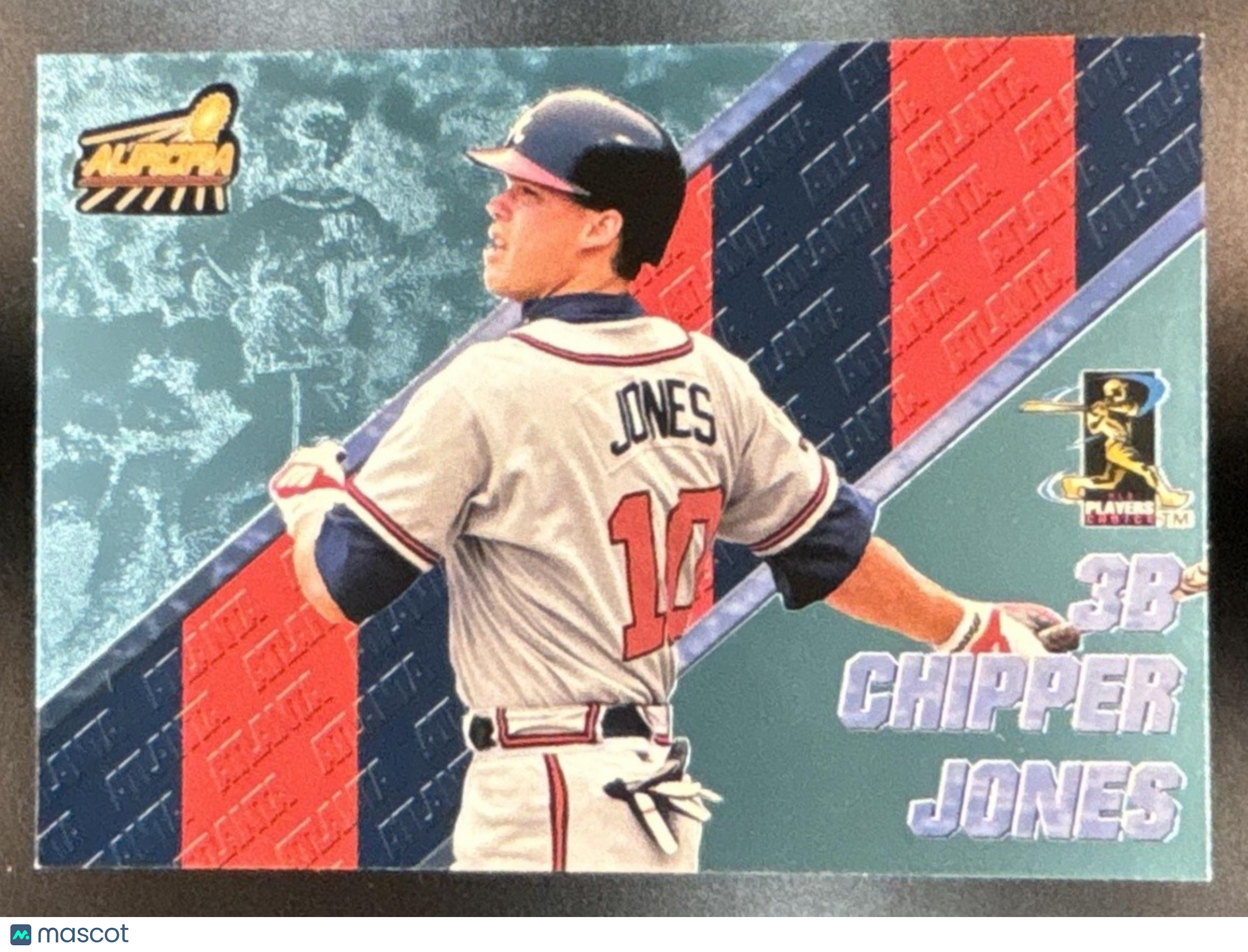 1998 Pacific Aurora Chipper Jones Pennant Fever Platinum Blue /100 #10 Braves