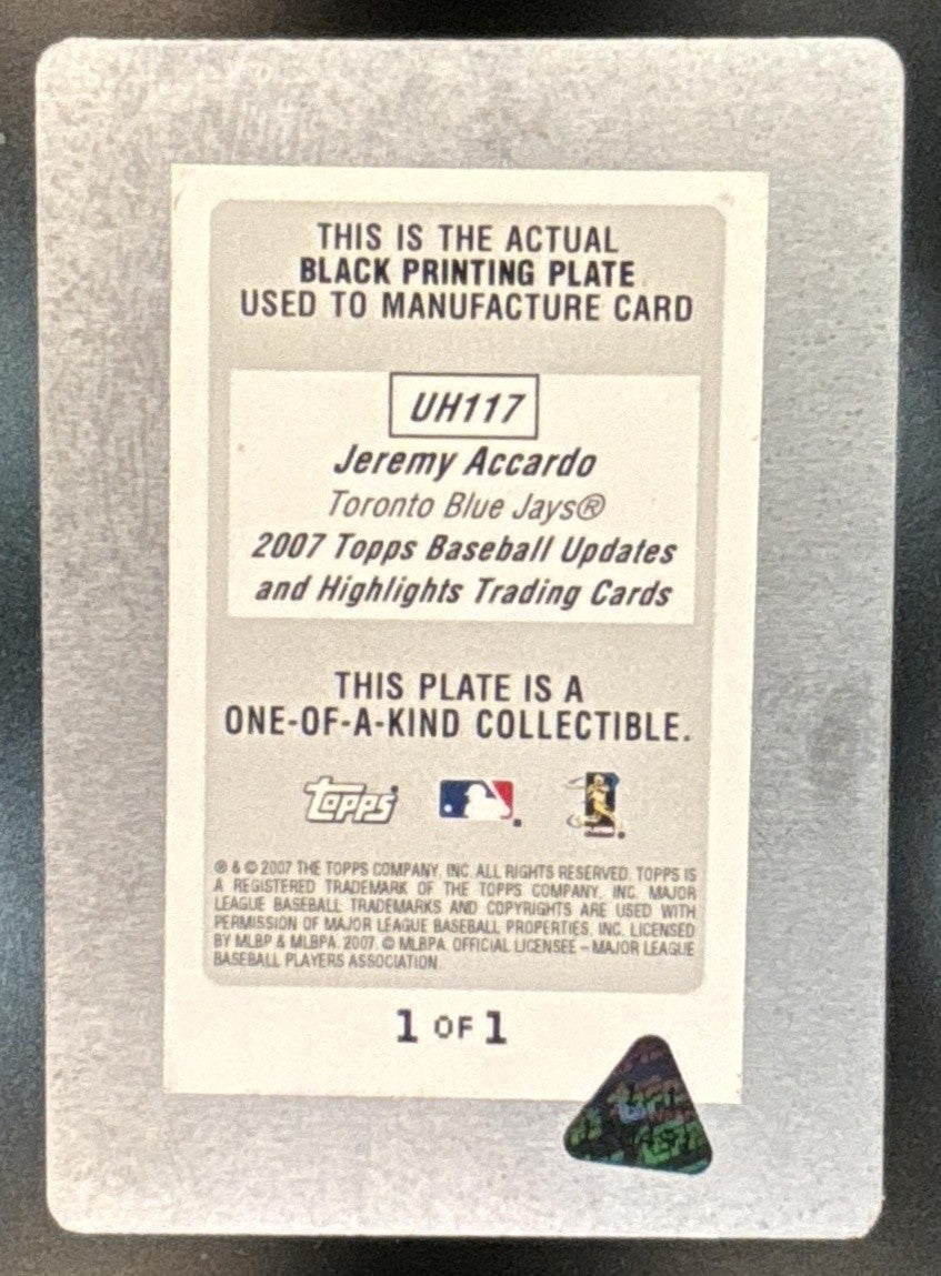 2008 Topps Updates & Highlights Jed Lowrie Printing Plates Black 1/1 RC Red Sox
