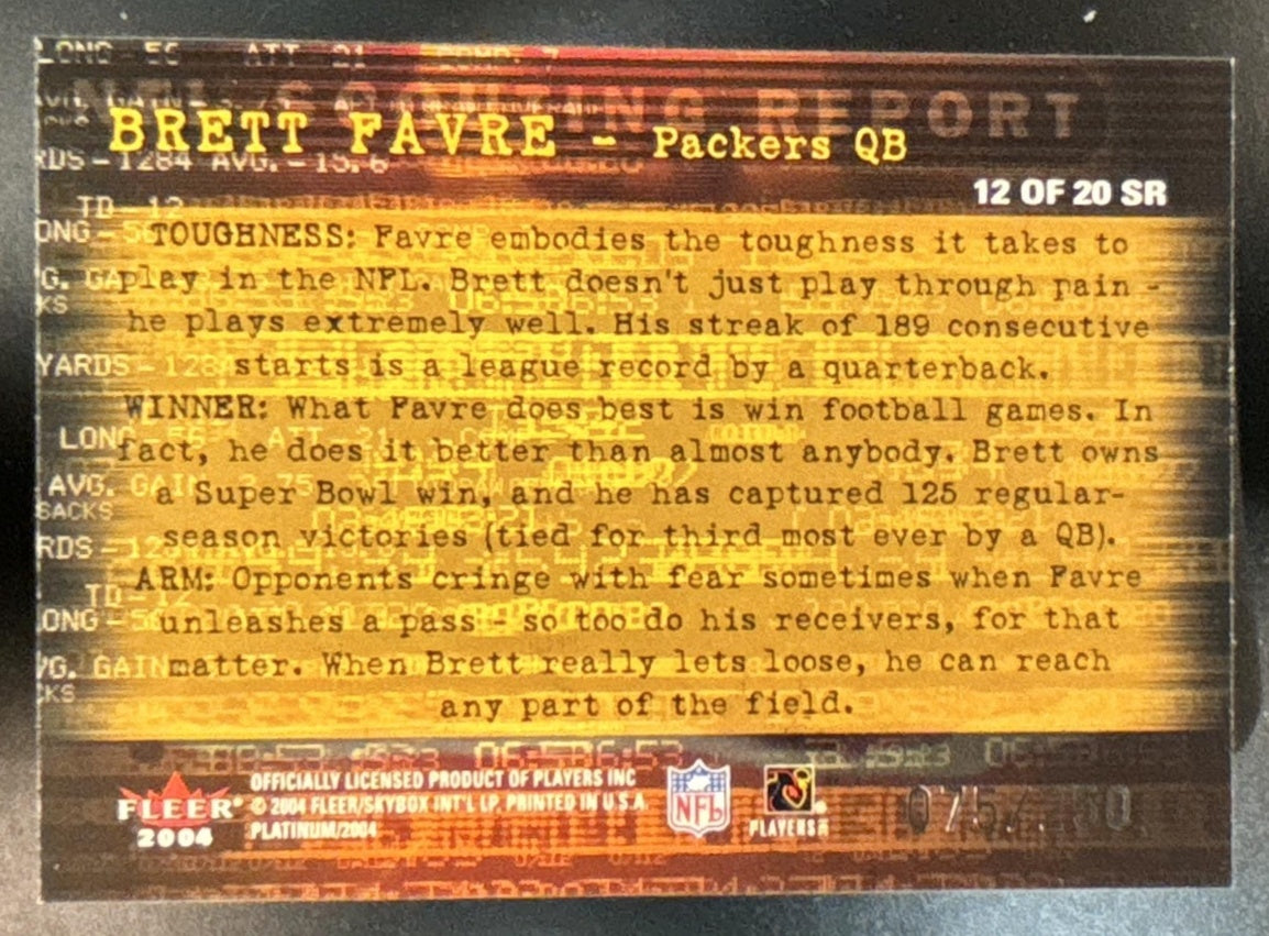 2004 Fleer Platinum Brett Favre NFL Scouting Report /250 #12 Green Bay Packers
