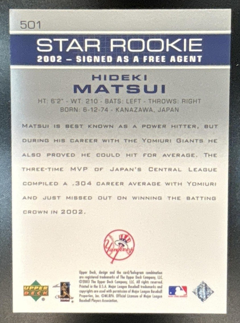 2003 Upper Deck Hideki Matsui #501 RC New York Yankees
