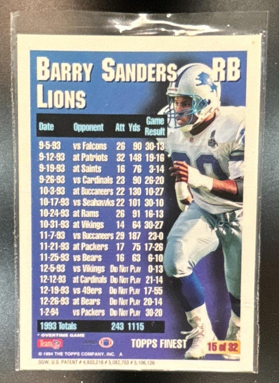1994 Topps Barry Sanders Finest 1000/3000 Yd Club #15 Detroit Lions