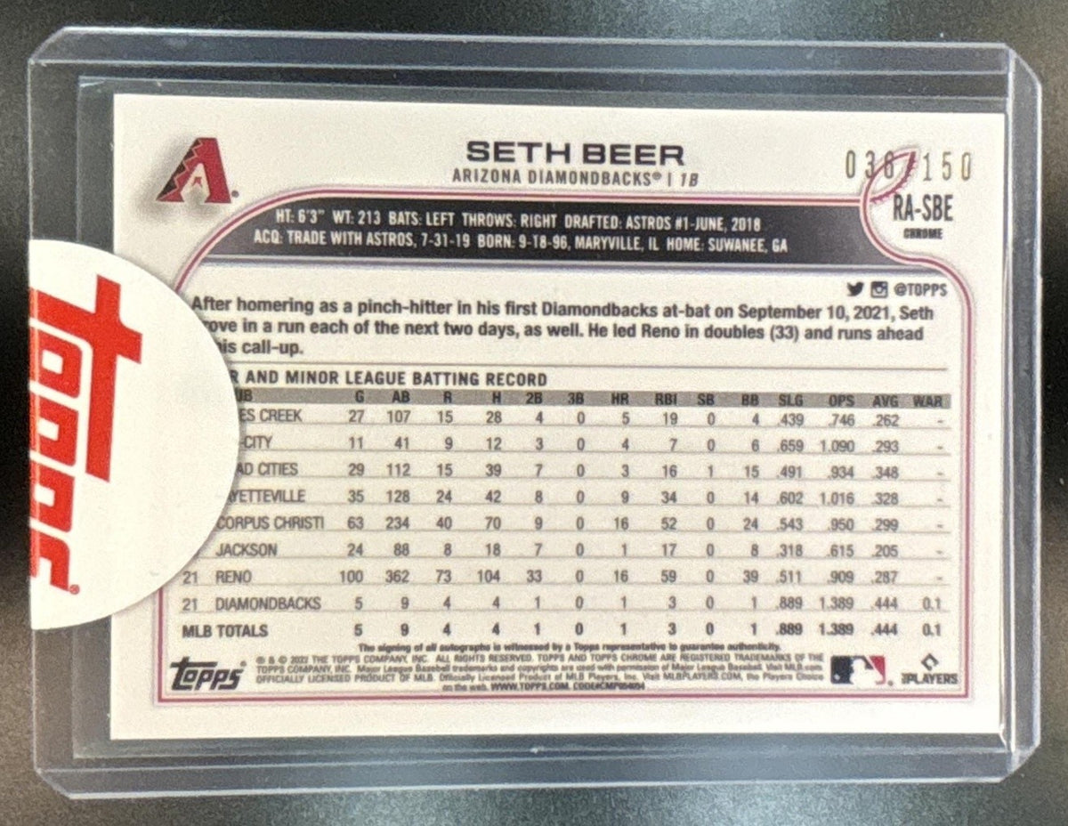 2022 Topps Chrome Seth Beer Auto Blue Refractor /150 RC Arizona Diamondbacks