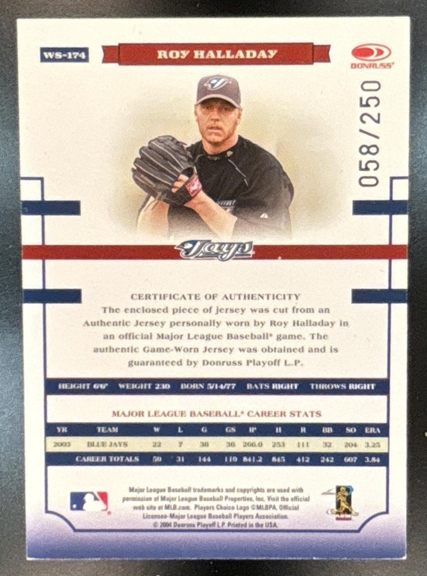 2004 Donruss World Series Roy Halladay Patch /250 Blue Jays