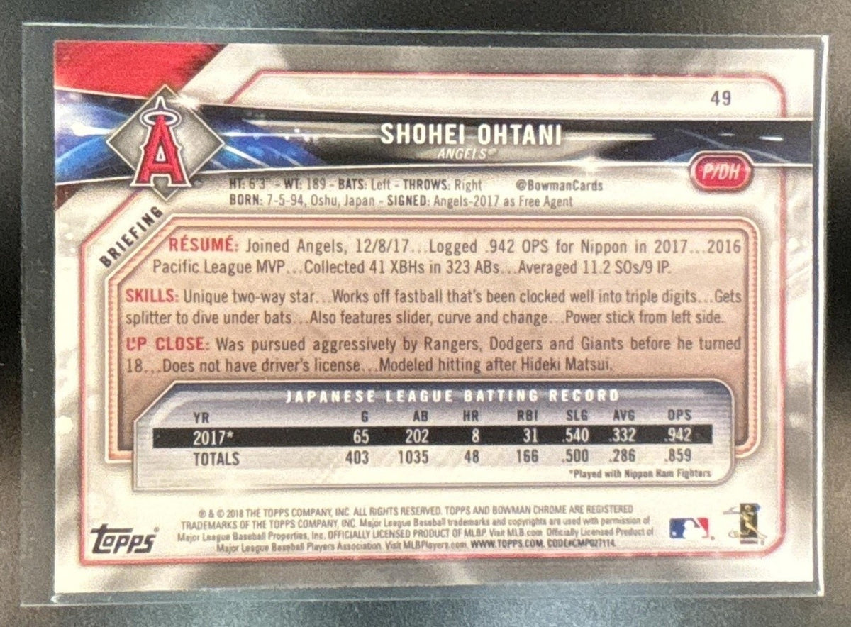 2018 Bowman Shohei Ohtani #49 RC Los Angeles Angels