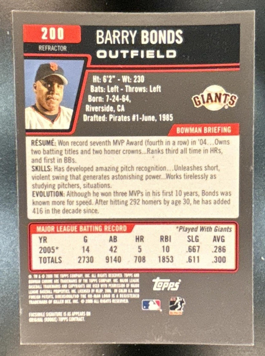 2006 Bowman Chrome Barry Bonds Refractor #200 San Francisco Giants