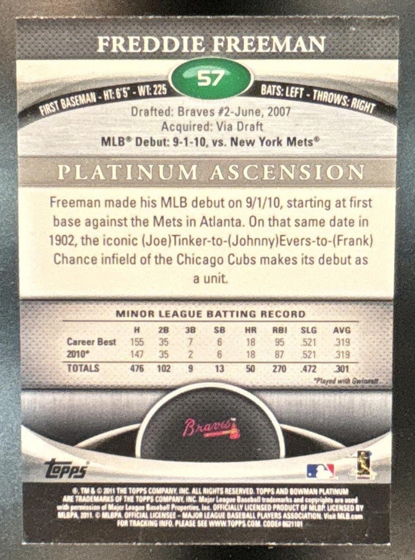 2011 Bowman Platinum Freddie Freeman #57 RC Atlanta Braves
