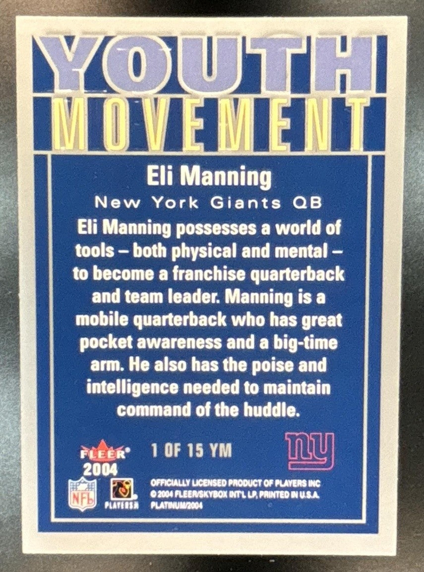 2004 Fleer Platinum Eli Manning Youth Movement #1 YM RC New York Giants