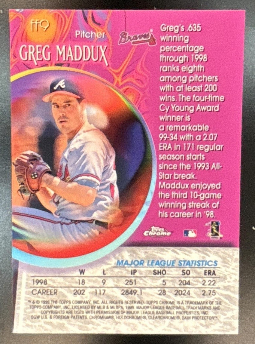 1999 Topps Chrome Greg Maddux Fortune 15 #FF9 Atlanta Braves