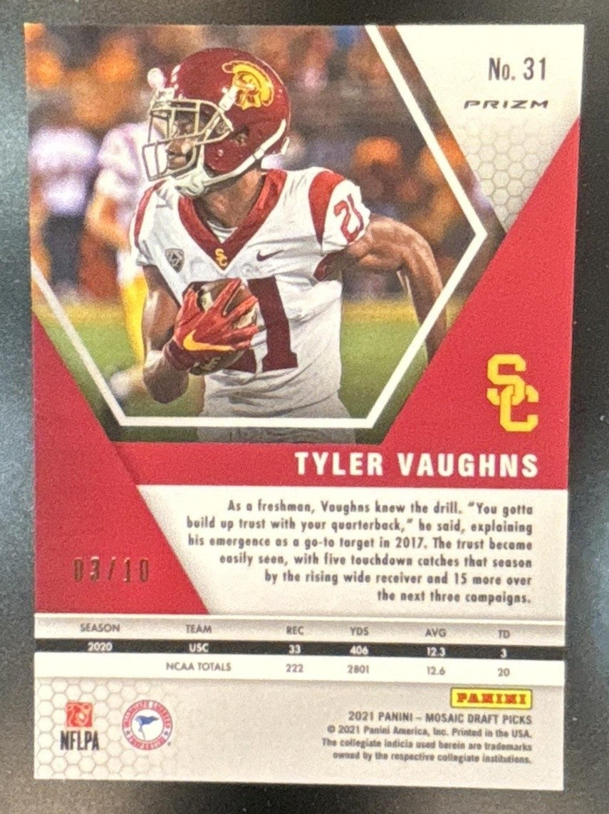 2021 Panini Mosaic Draft Picks Tyler Vaughns Mosaic Gold /10 #31 RC USC Trojans