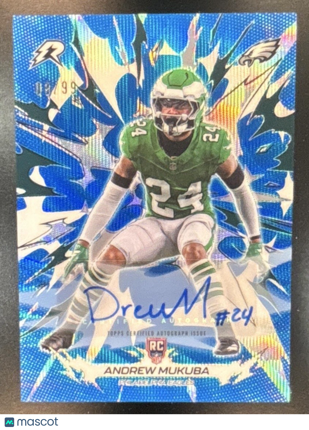2025 Topps Resurgence Andrew Mukuba Blue Surge Auto /99 RC Philadelphia Eagles