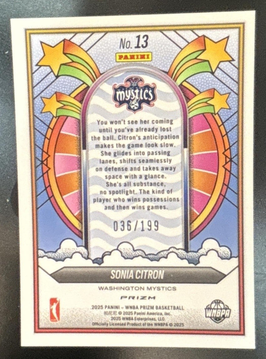 2025 Panini WNBA Prizm Sonia Citron Groovy Blue Pulsar /199 #13 RC Mystics