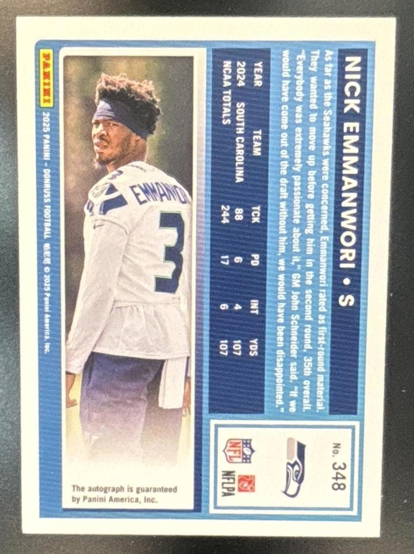 2025 Panini Donruss Nick Emmanwori Rated Rookie Auto Purple /150 #348 RC