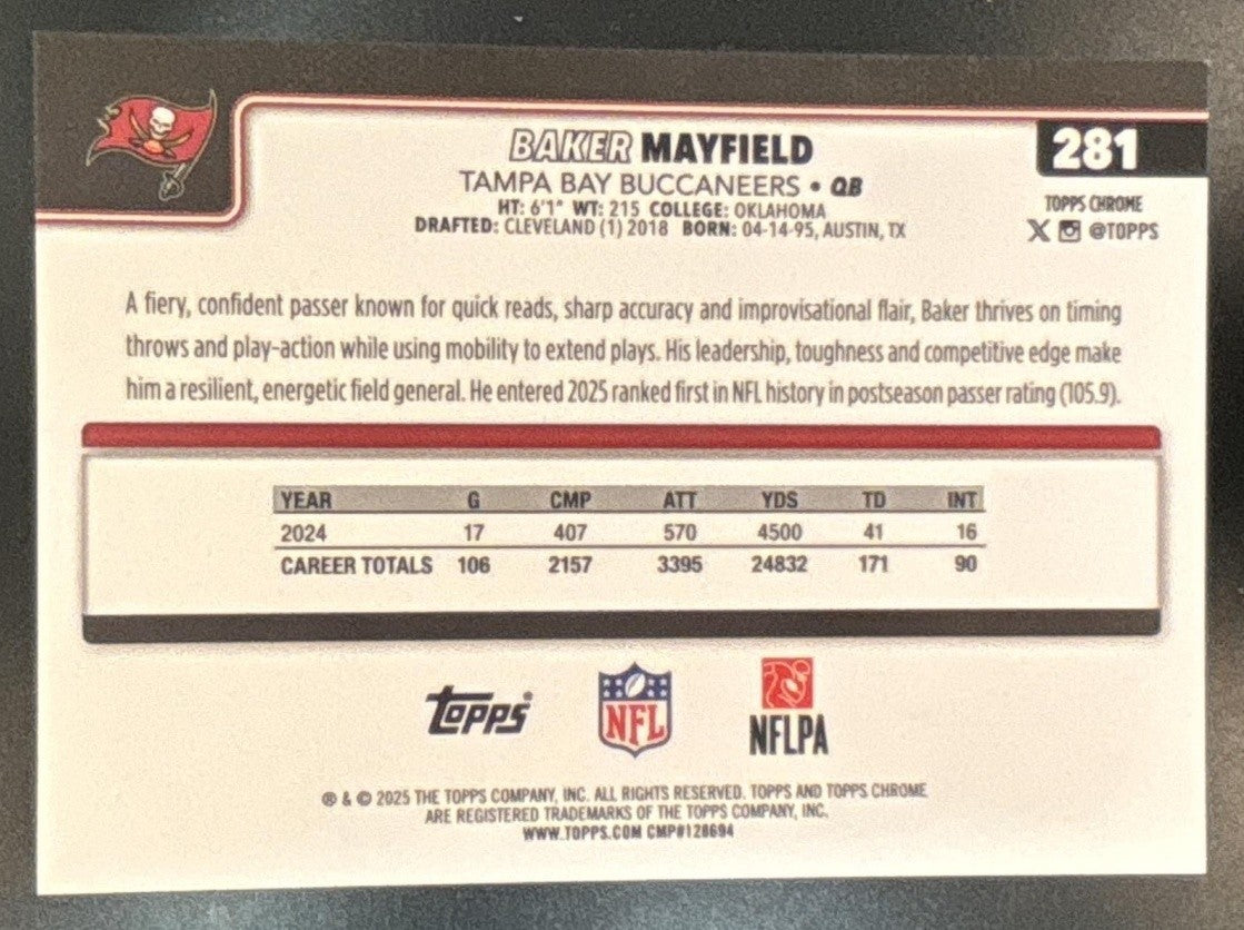 2025 Topps Chrome Baker Mayfield Etch Variation Gold /50 #281 SSP Buccaneers