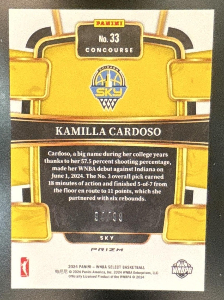 2024 Panini Select WNBA Kamilla Cardoso White Prizms /99 #33 RC Chicago Sky