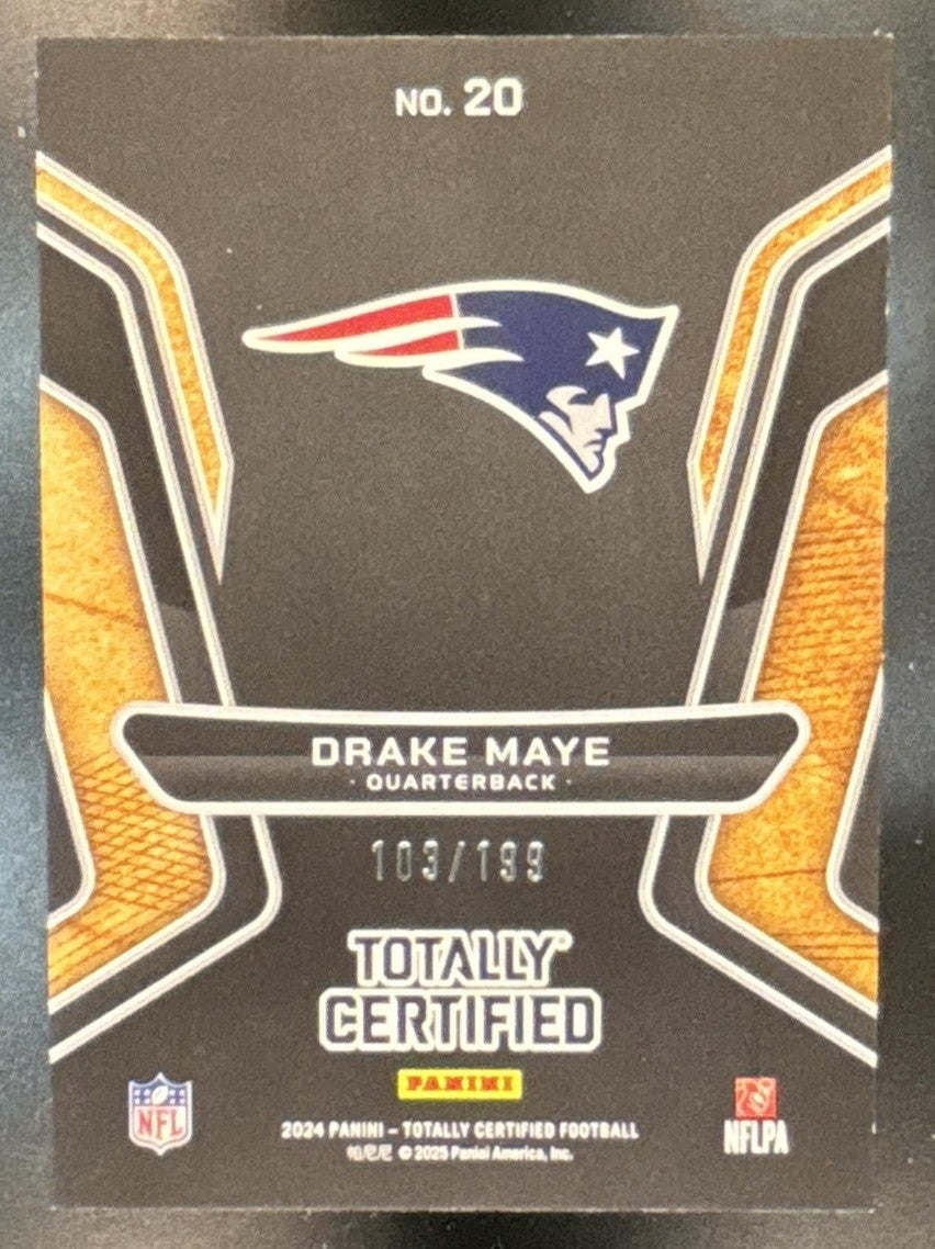 2024 Panini Totally Certified Drake Maye Gold Team Mirror Blue /199 #20 Patriots