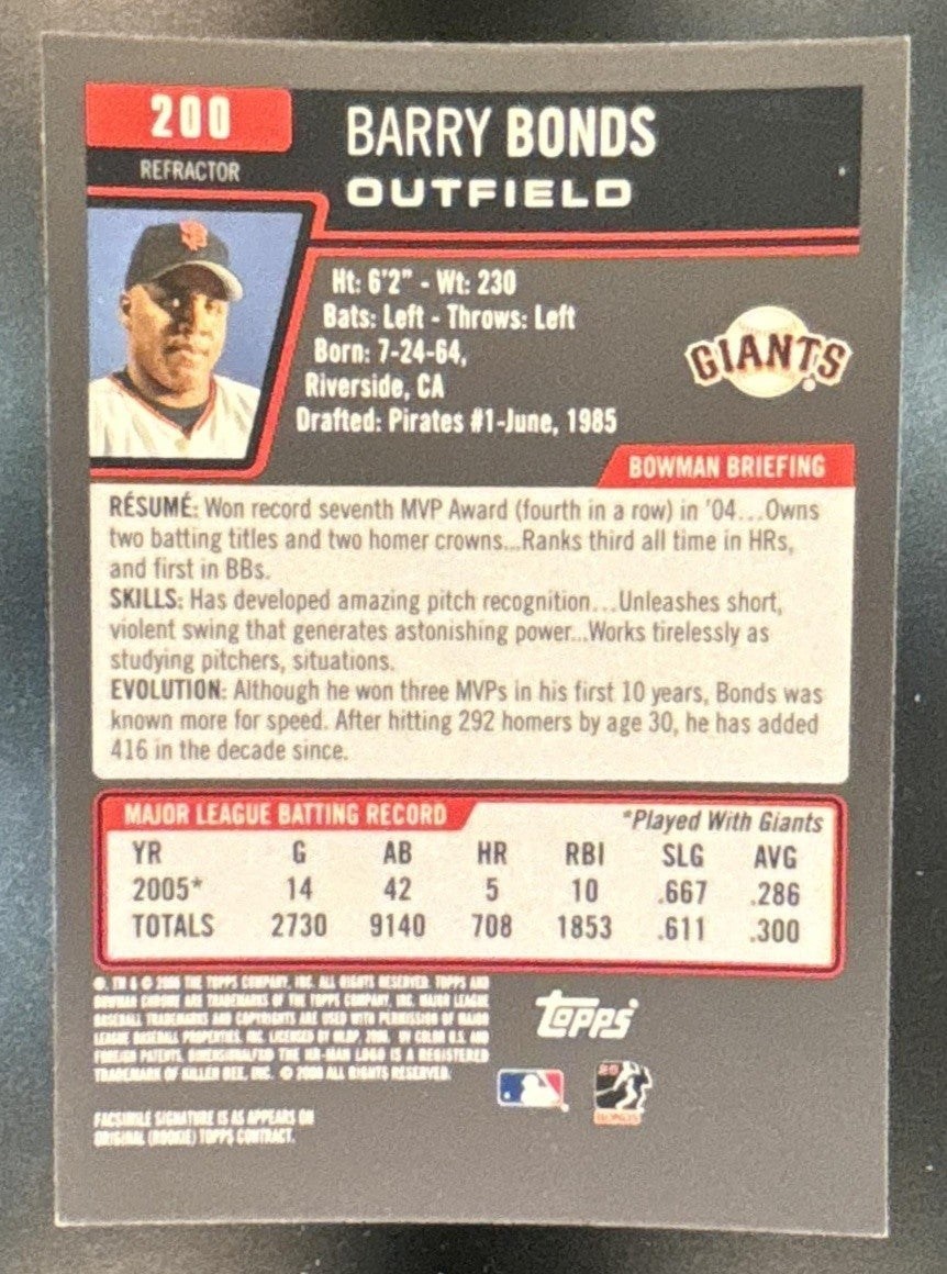 2006 Bowman Chrome Barry Bonds Refractor #200 Giants