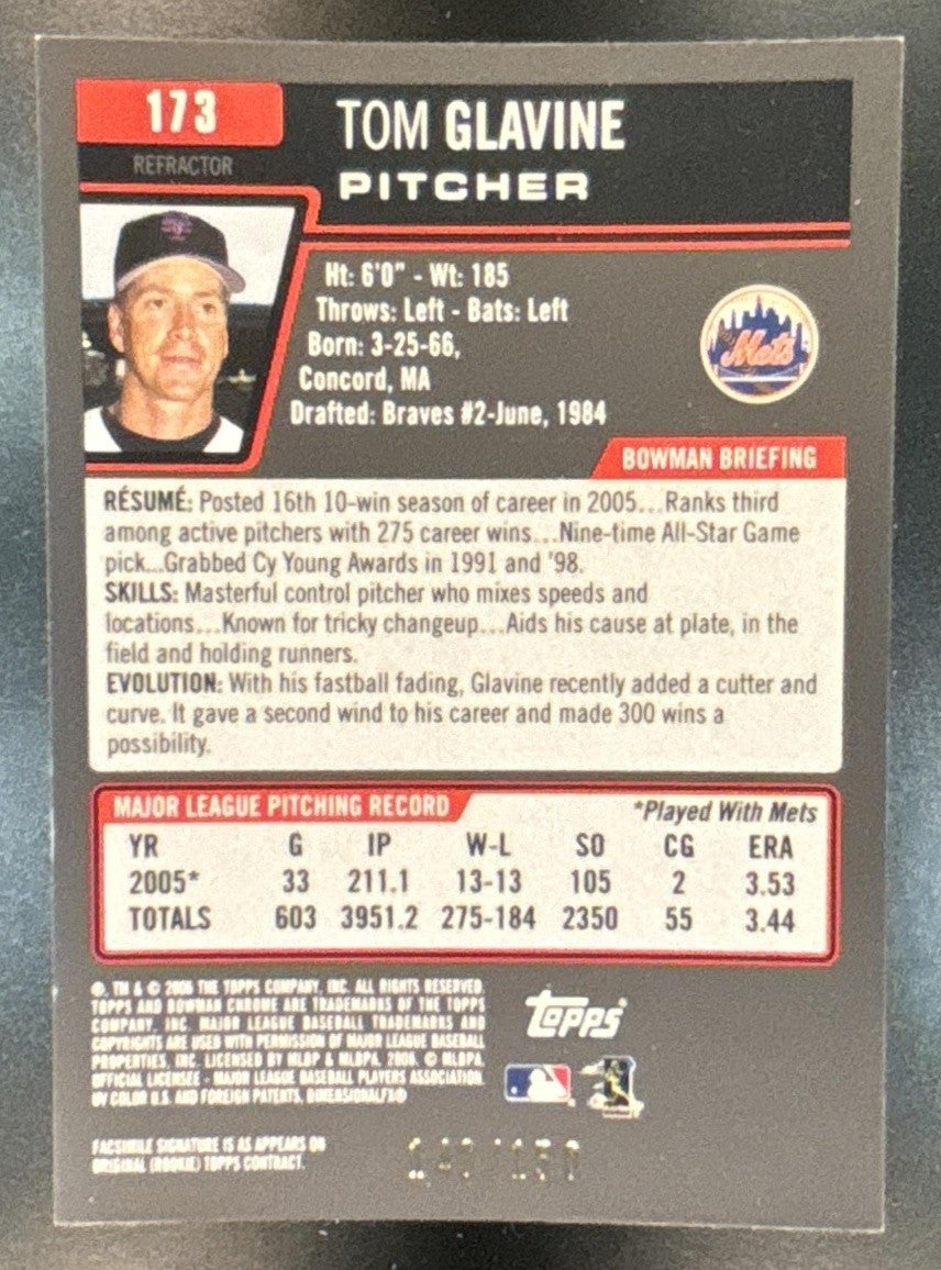 2006 Bowman Chrome Tom Glavine Blue Refractor /150 #173 New York Mets