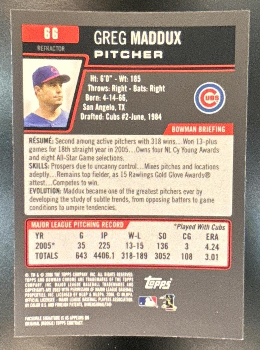 2006 Bowman Chrome Greg Maddux Refractor #66