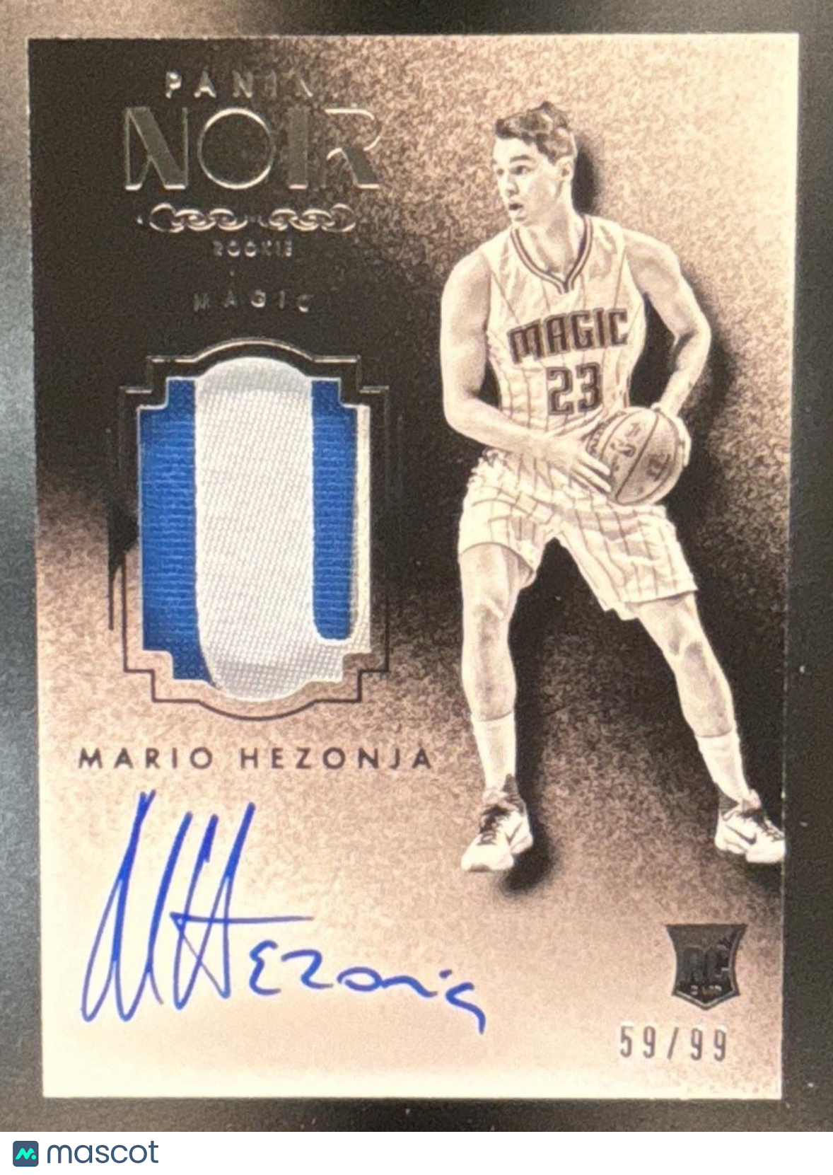 2015-16 Panini Noir Mario Hezonja /99 Patch #206 RC Auto MEM Orlando Magic