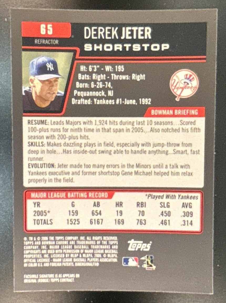 2006 Bowman Chrome Derek Jeter Refractor #65 Yankees
