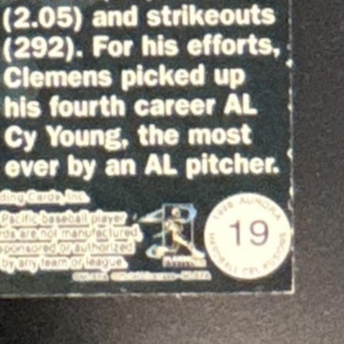 1998 Pacific Aurora Roger Clemens Hardball Cel Fusions #19