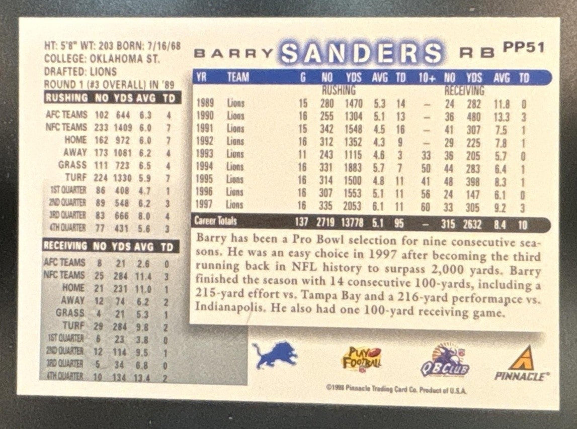 1998 Score Barry Sanders Artist's Proofs #PP51 Detroit Lions