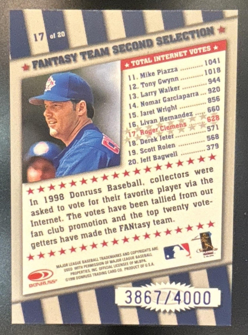 1998 Donruss Roger Clemens FANtasy Team /4000 #17 Blue Jays