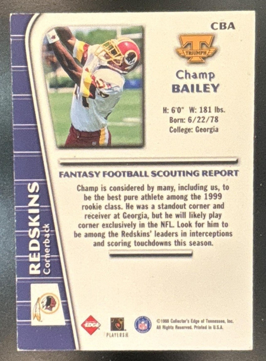 1999 Collector's Edge Triumph Champ Bailey Signed Sealed Delivered Auto Redskins