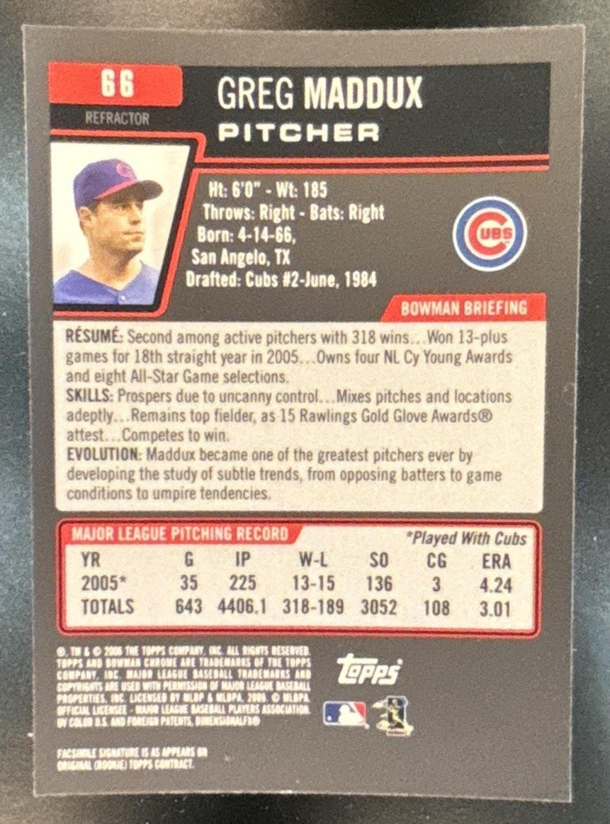 2006 Bowman Chrome Greg Maddux Refractor #66 Chicago Cubs