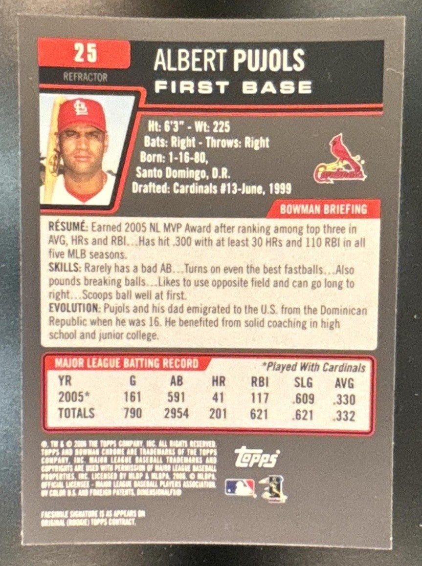 2006 Bowman Chrome Albert Pujols Refractor #25 Cardinals